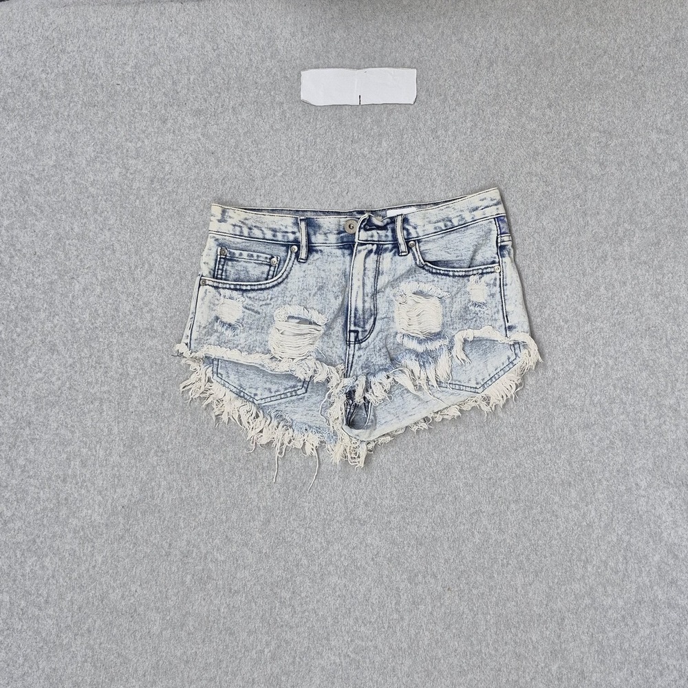 Bullhead Denim Co. Women Shorts 5 Light Blue Denim Graphic Stars Stripes Patriot
